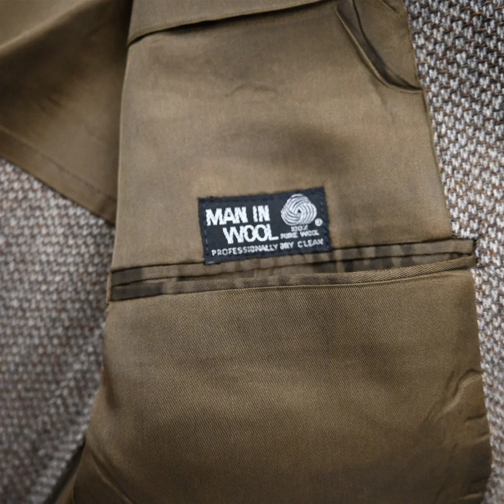 Vtg Mens 40S Brown 100% Wool Tweed Elbow‎ Patches Blazer Suit Jacket Sport Coat